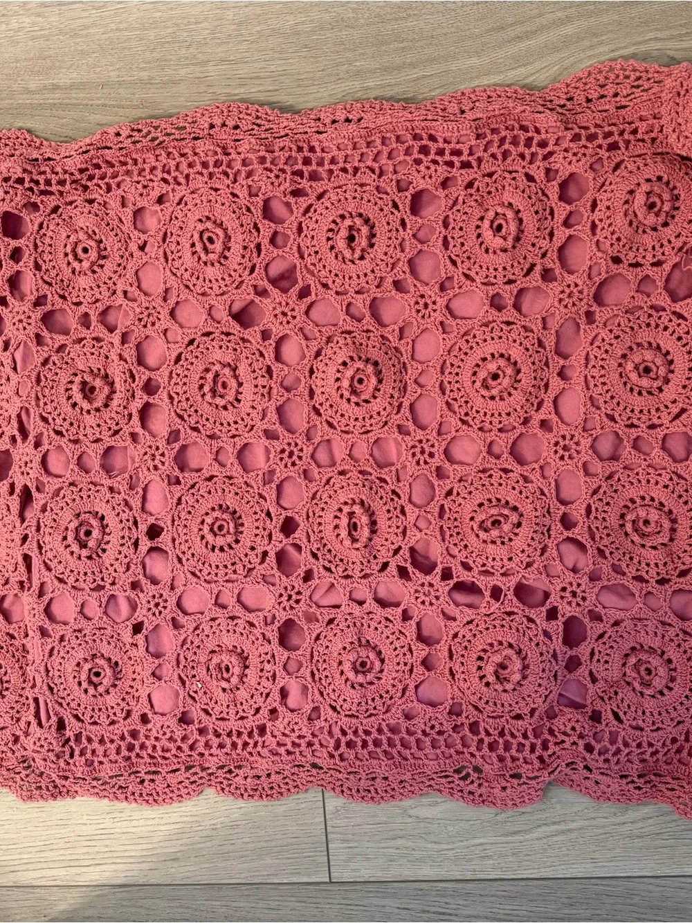 1970s Vintage Crocheted Rose Pink Decorative Standard Sham Pillow Cover